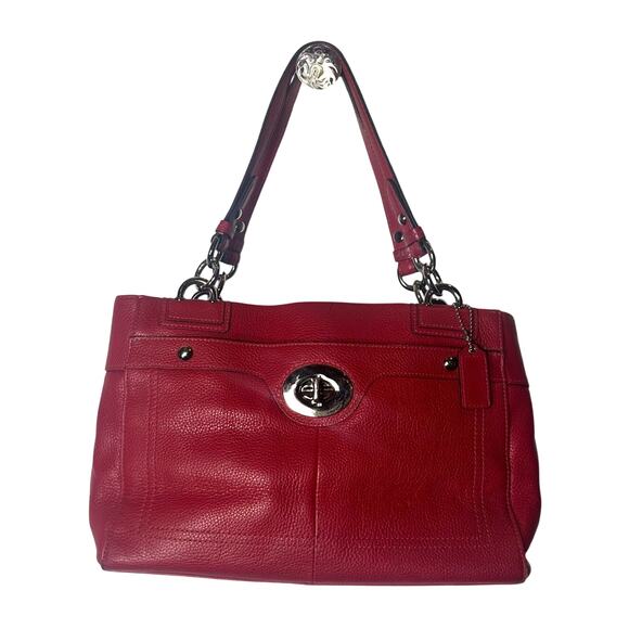 Coach Penelope Turnlock Satchel Bag Red Pebbled Leather - Picture 1 of 10